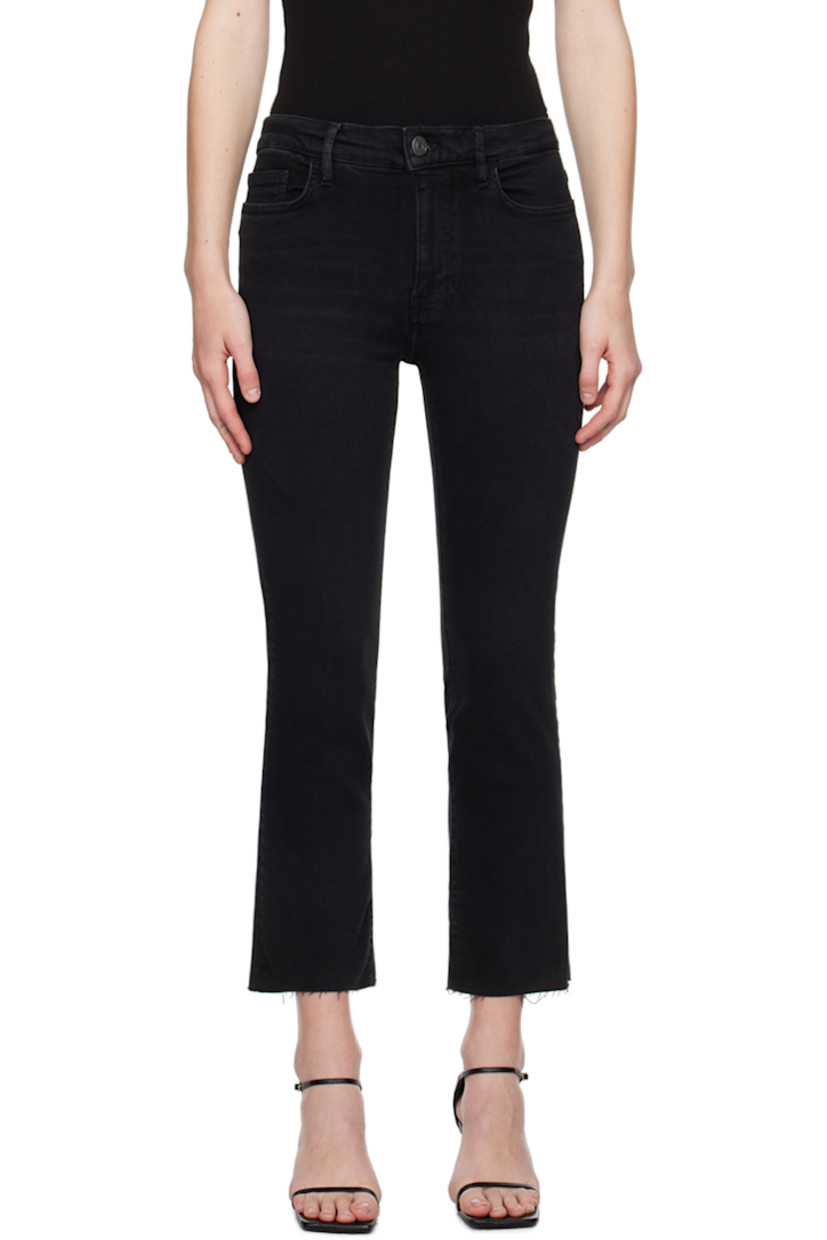 Straight-leg stretch cotton-blend denim jeans. Fading and whiskering throughout.

· High-rise
· Belt loops 
· Five-pocket styling 
· Zip-fly 
· Raw edge at cuffs 
· Logo-engraved gunmetal-tone hardware 

Supplier color: Blackthorn black
