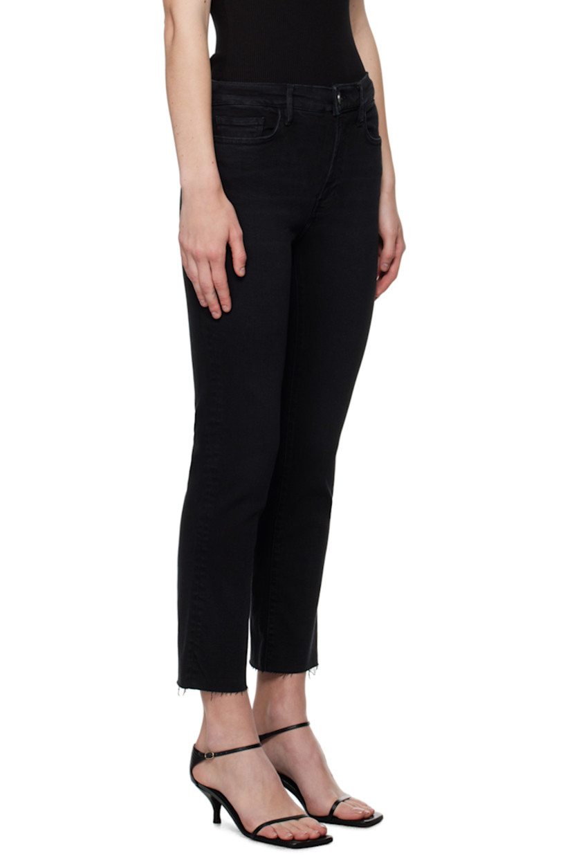 Straight-leg stretch cotton-blend denim jeans. Fading and whiskering throughout.

· High-rise
· Belt loops 
· Five-pocket styling 
· Zip-fly 
· Raw edge at cuffs 
· Logo-engraved gunmetal-tone hardware 

Supplier color: Blackthorn black