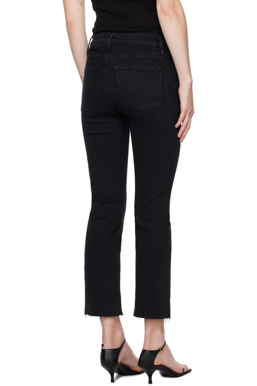 Straight-leg stretch cotton-blend denim jeans. Fading and whiskering throughout.

· High-rise
· Belt loops 
· Five-pocket styling 
· Zip-fly 
· Raw edge at cuffs 
· Logo-engraved gunmetal-tone hardware 

Supplier color: Blackthorn black