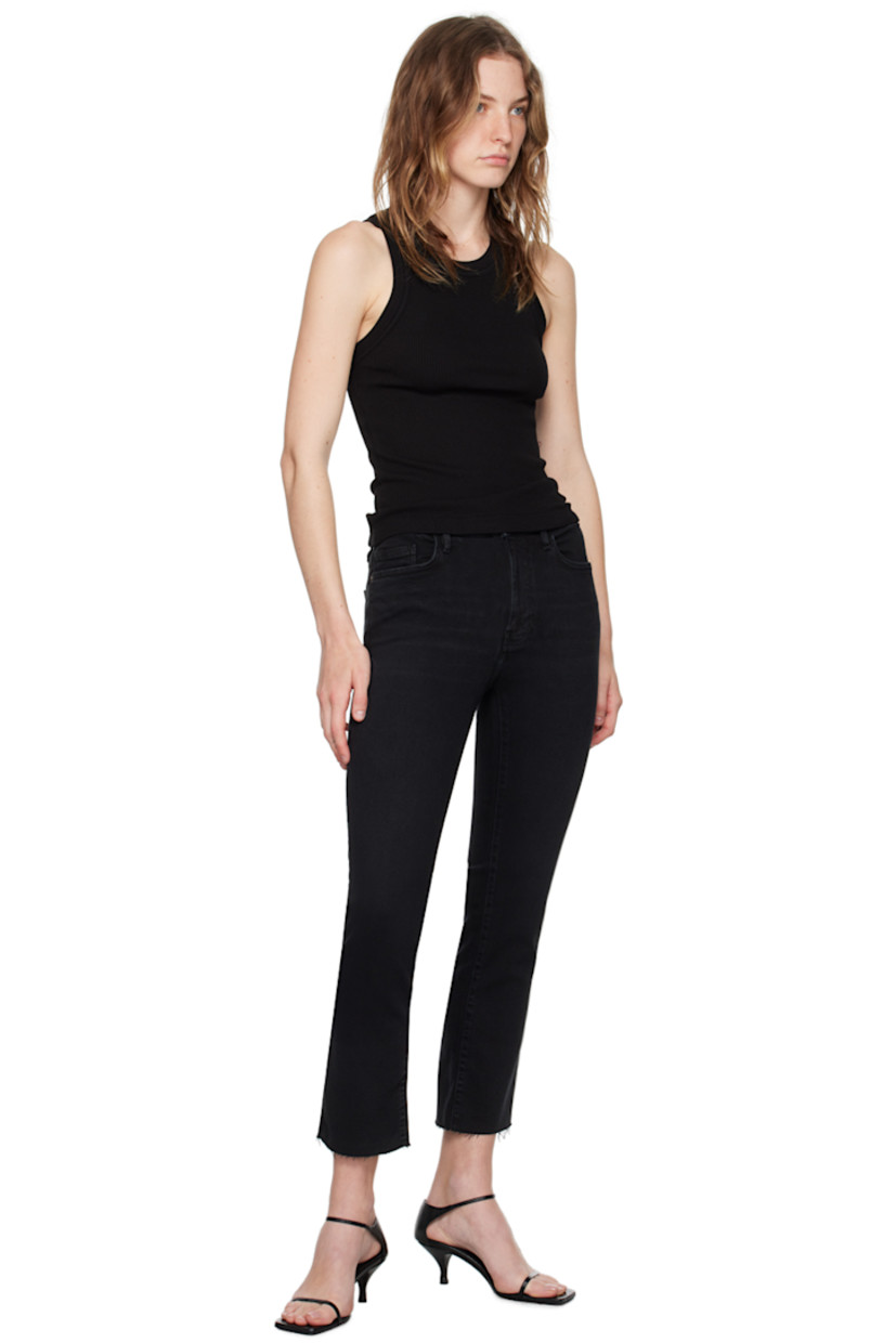 Straight-leg stretch cotton-blend denim jeans. Fading and whiskering throughout.

· High-rise
· Belt loops 
· Five-pocket styling 
· Zip-fly 
· Raw edge at cuffs 
· Logo-engraved gunmetal-tone hardware 

Supplier color: Blackthorn black