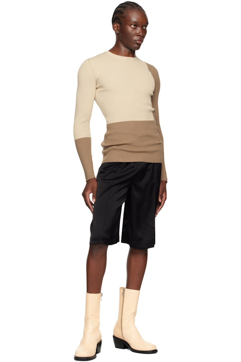 Rib knit viscose-blend sweater.

· Jacquard colorblock pattern throughout
· Crewneck

Supplier color: Beige/Tan
