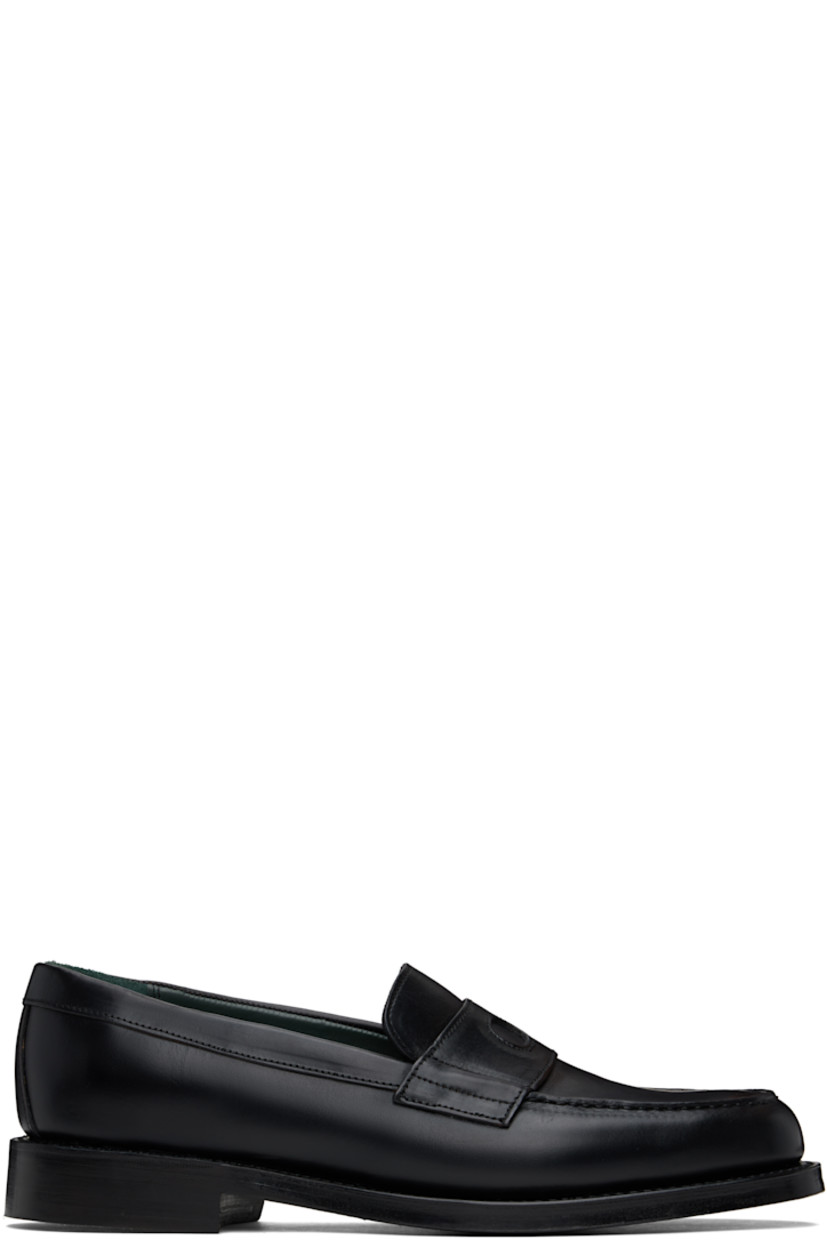 Handcrafted buffed leather loafers in black.

· Moc toe
· Strap with cutout at vamp
· Logo embossed at padded leather footbed
· Buffed leather and suede lining
· Topstitching at Goodyear welt
· Stacked leather block heel with rubber injection
· Polished leather sole

Supplier color: Black