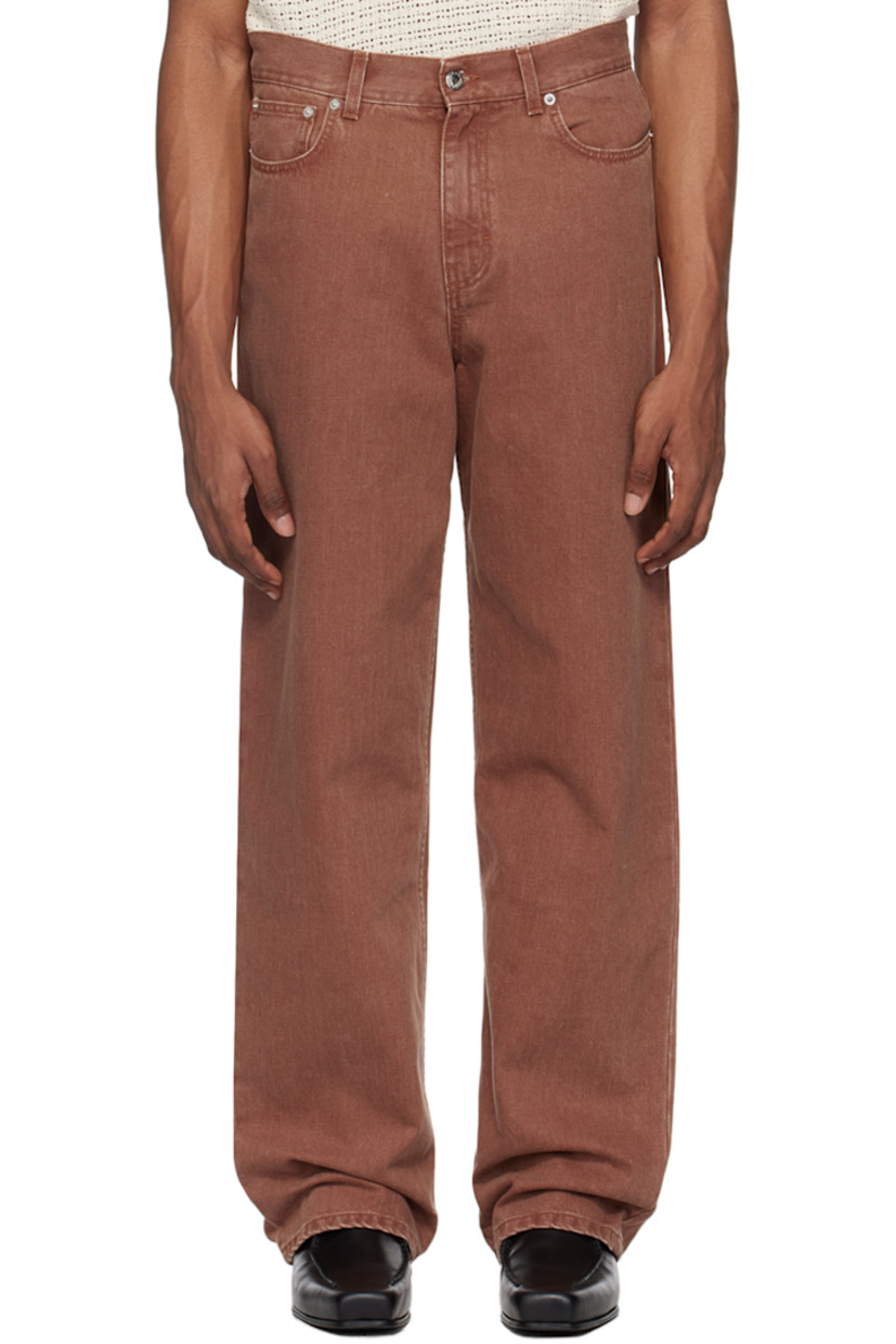 Relaxed-fit wide-leg non-stretch denim jeans. 

· High-rise
�· Belt loops
· Five-pocket styling
· Button-fly
· Suede logo patch at back
· Logo-engraved silver-tone hardware

Supplier color: Faded red