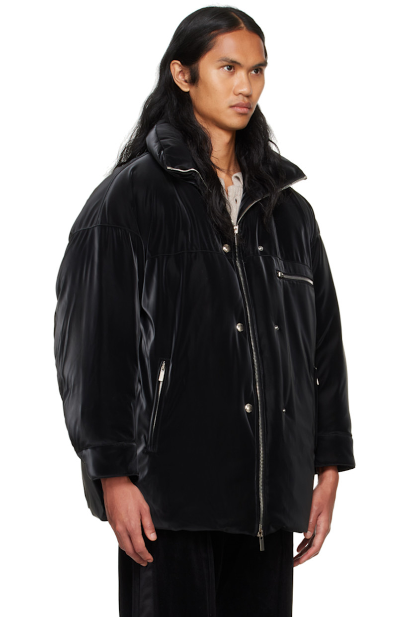 Down-filled peached polyester laqué jacket.

· Stand collar
· Two-way zip closure and press-stud fastening
· Zip pockets
· Bungee-style drawstring at hem
· Single-press-stud barrel cuffs
· Logo hardware at back collar
· Full quilted nylon-blend sateen lining

Supplier color: Black

Fill 1: 90% goose down, 10% goose feather.