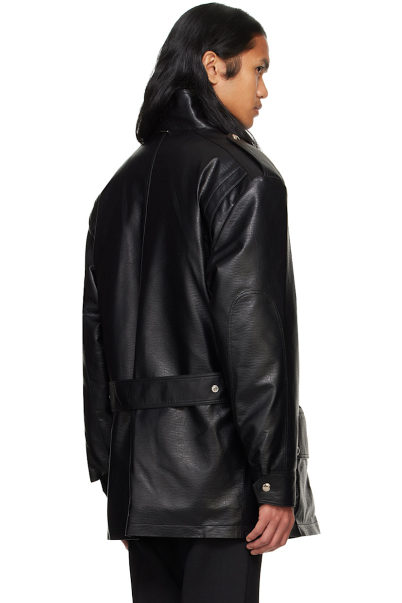 Padded grained faux-leather jacket.

· Press-stud tab at stand collar
· Concealed zip closure with press-stud placket
· Zip pockets
· Belt loops and detachable pin-buckle belt 
· Flap pockets
· Epaulets
· Single-press-stud barrel cuffs
· Logo hardware at back collar
· Welt pocket at interior 
· Full quilted satin lining

Supplier color: Black