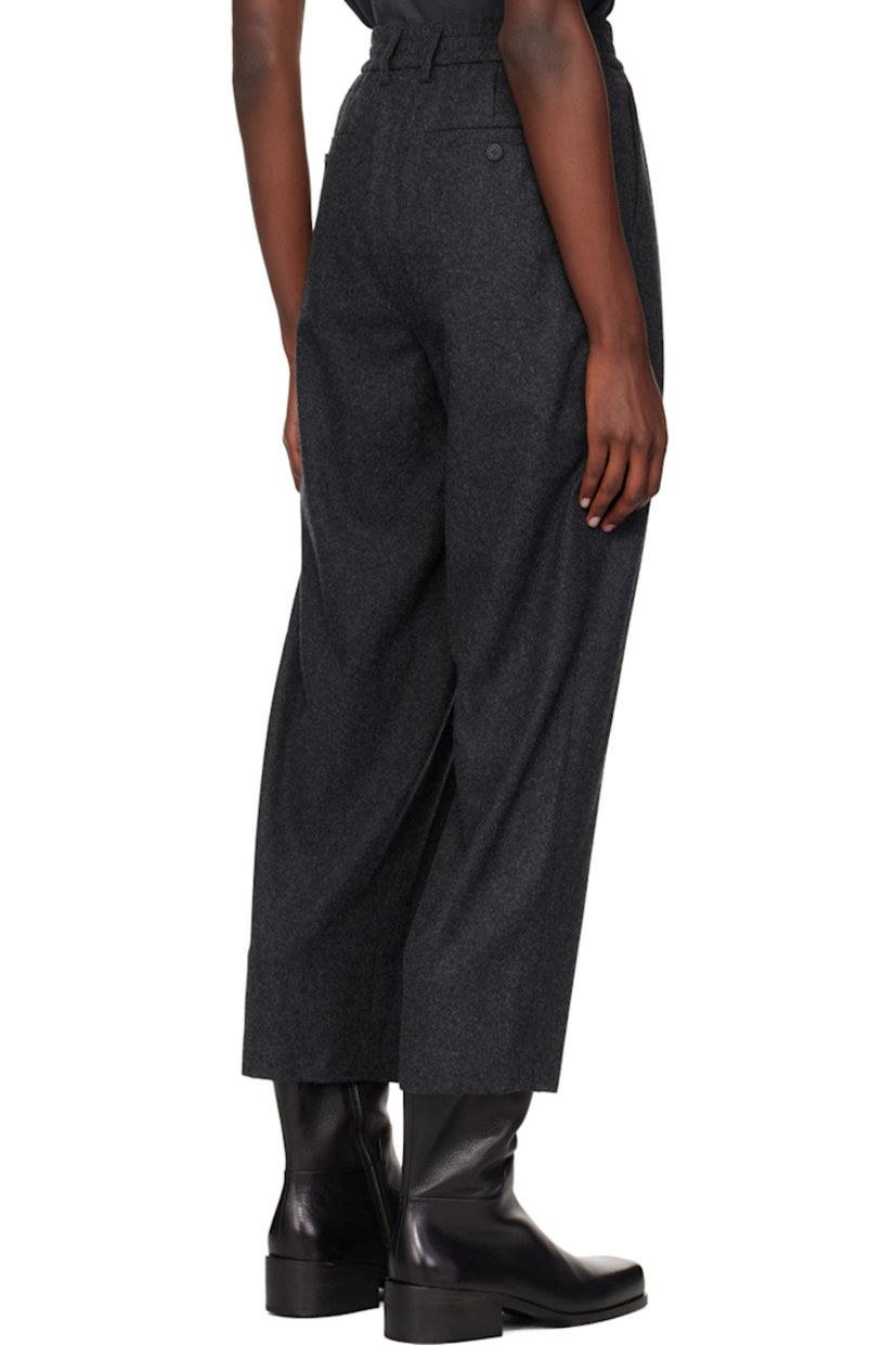 Wool-blend melton trousers.

· Belt loops at partially elasticized waistband
· Detachable cinch belt
· Four-pocket styling
· Zip-fly
· Pleats at front

Supplier color: Gray