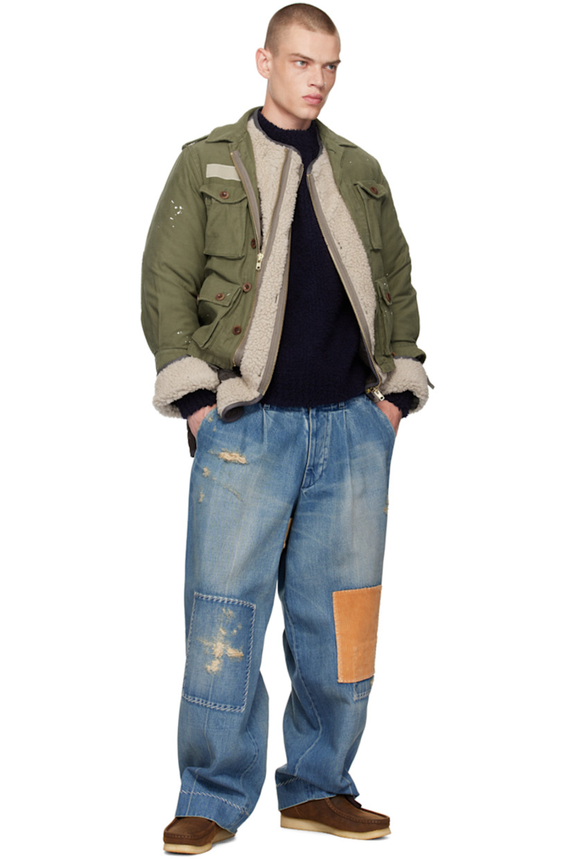 Brushed knit wool-blend sweater.

· Crewneck
· Studded patch at elbows
 
Supplier color: E-Navy