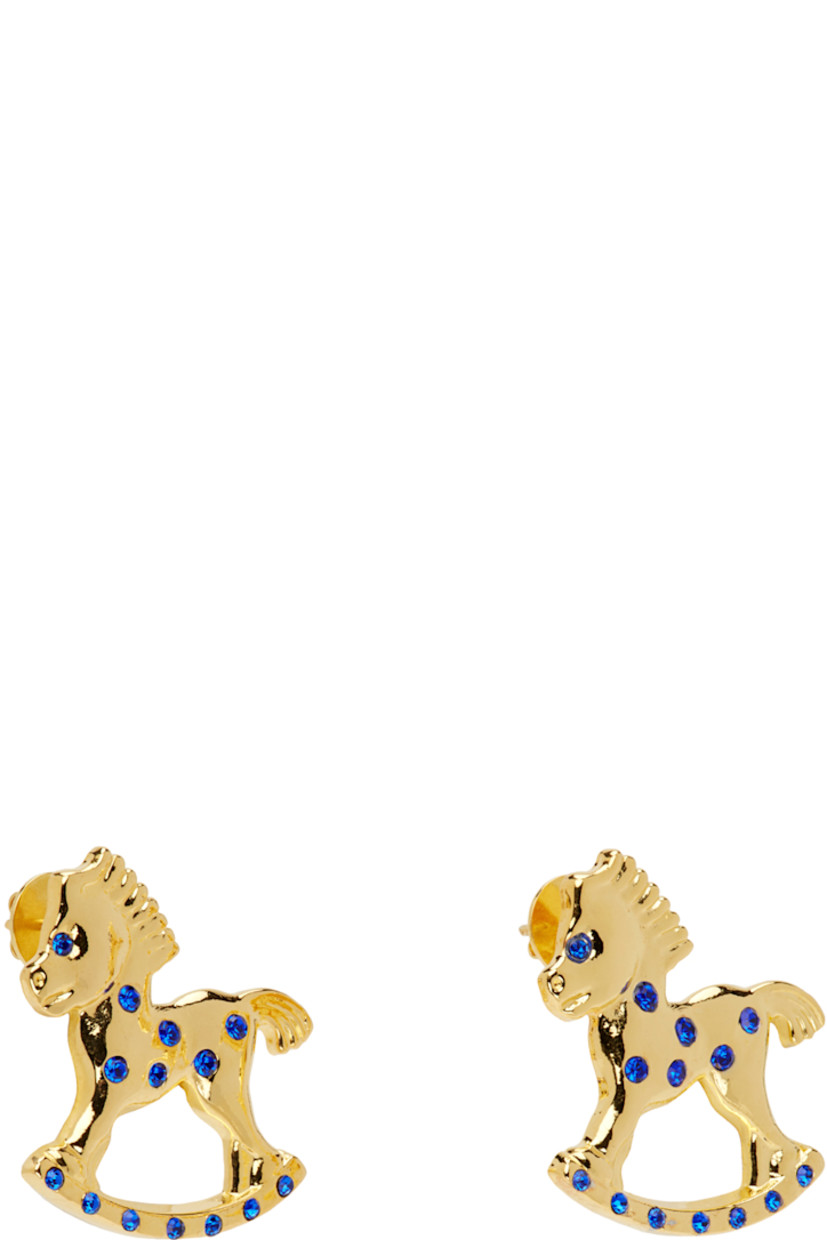 Pair of stud earrings in gold-tone palladium-plated brass.

· Pavé-set crystals throughout
· Post-stud fastening
· H1" x W1" 

Supplier color: Gold