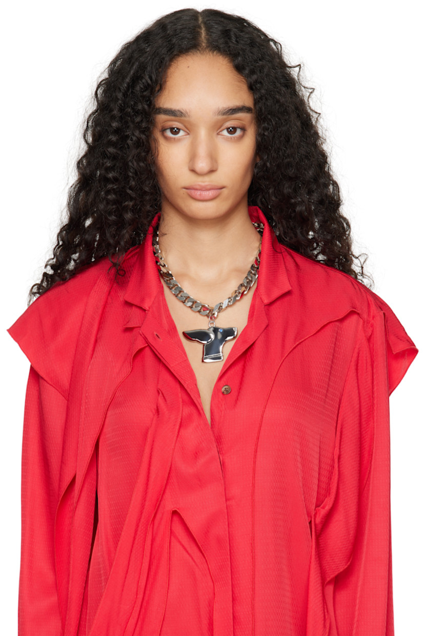 Curb chain necklace in palladium-plated brass.

· Graphic pendant at drop
· Logo plaque at adjustable lobster-clasp fastening
· L21"

Supplier color: Silver