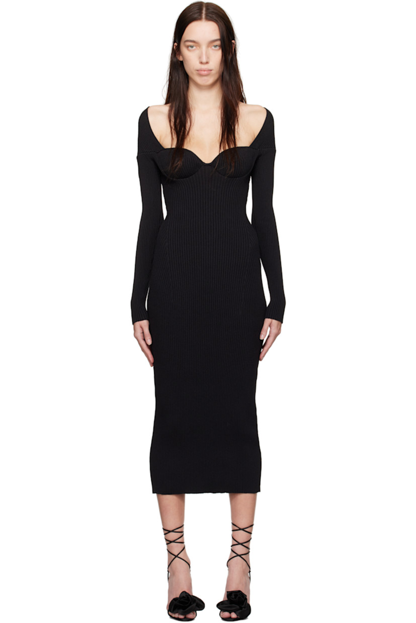 Rib-knit viscose-blend maxi dress. 

· Sweetheart neck
· Underwire at cups

Supplier color: Black