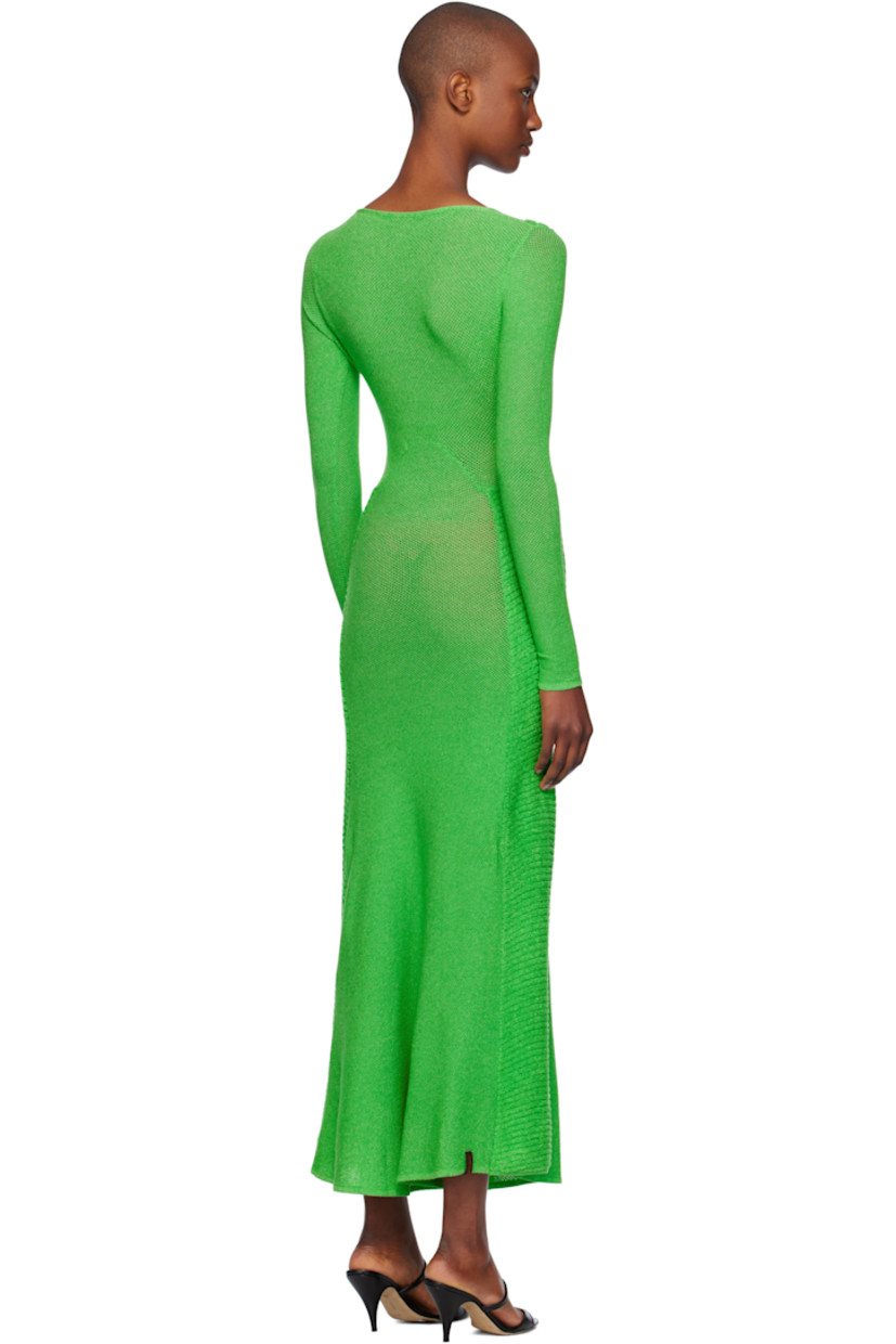 Semi-sheer open-knit acrylic dress.

· Paneled construction
· Scoop neck
· Logo flag at hem
· Unlined

Supplier color: Leaf