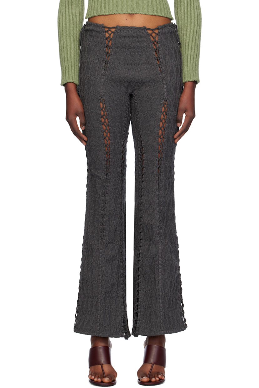 Cable-knit cotton lounge pants.

· Flared leg
· Self-tie straps at waistband
· Laddering at front and back
· Lace-up detailing at side seams 

Supplier color: Charcoal