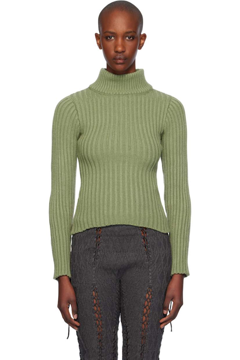 Handcrafted rib-knit acrylic turtleneck. Logo flag at back hem.

Supplier color: Leaf