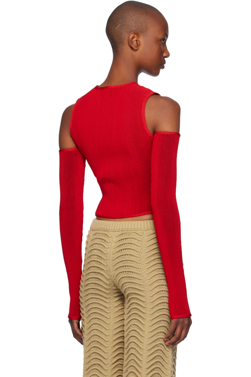 Rib-knit stretch acrylic T-shirt.

· Crewneck
· Cutout at shoulders
· Cropped hem 
· Logo flag at back hem

Supplier color: Blood
