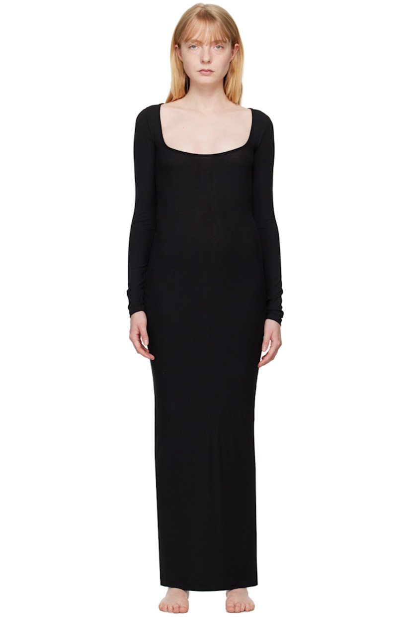 Breathable stretch modal ribbed jersey dress.

· Square neck
· Unlined

Supplier color: Onyx