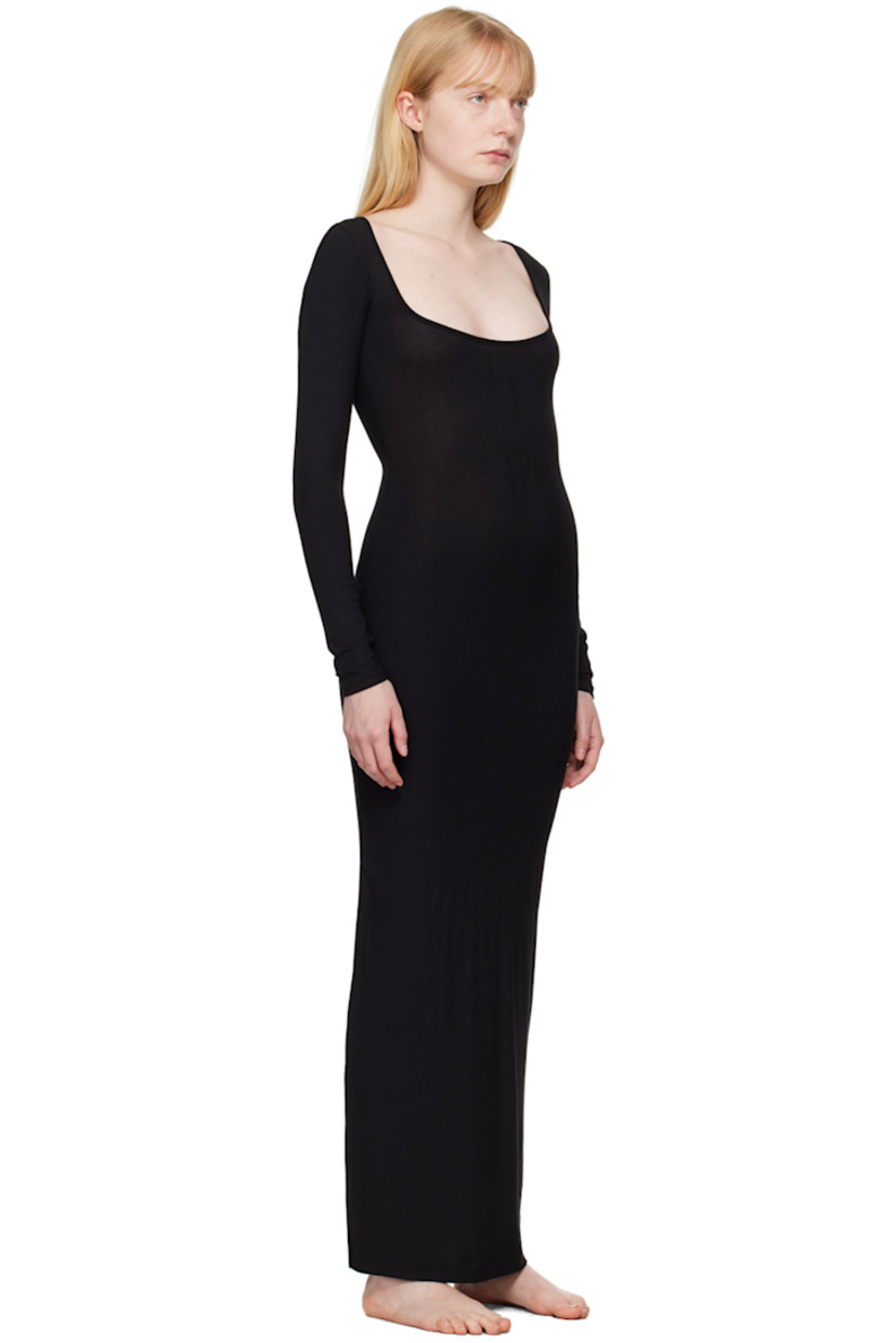 Breathable stretch modal ribbed jersey dress.

· Square neck
· Unlined

Supplier color: Onyx