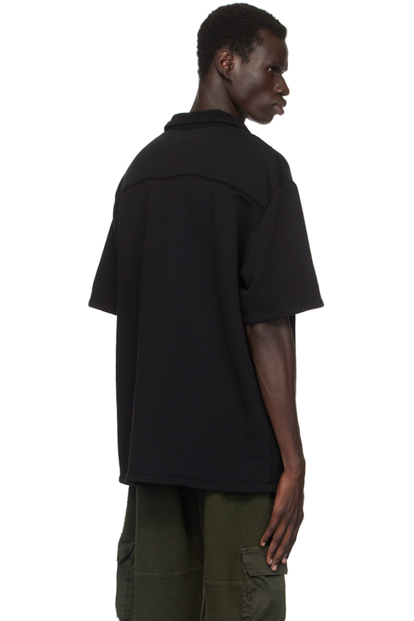 Relaxed-fit heavyweight brushed cotton fleece shirt.

· Pre-shrunk and garment-dyed
· Open spread collar
· Button closure
· Patch pocket
· Dropped shoulders
· Corozo hardware

Supplier color: Jet black