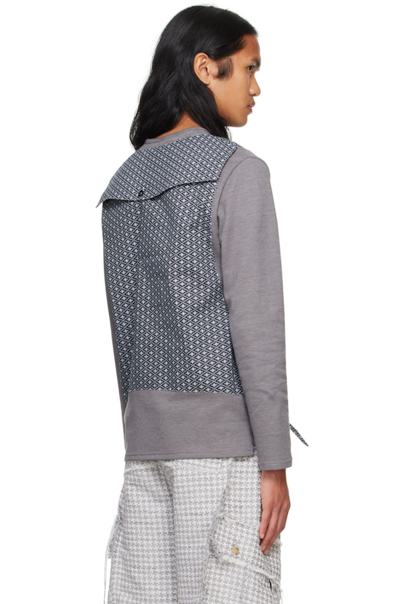 Cotton piqué T-shirt. Patterned canvas flap compartment at back.

· Paneled construction
· Crewneck
· Knotted trim at front 
· Vented side seams

Supplier color: Grey/Black multi