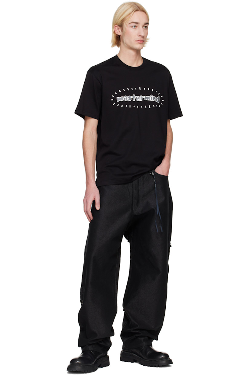 Coated non-stretch cotton-blend denim jeans. D-rings and frayed edges throughout.

· Belt loops
· Five-pocket styling
· Button-fly
· Detachable logo-printed trim at waistband
· Logo embroidered at coin pocket
· Logo flag at outseam
· Patch pocket at outseams
· Logo patch at back waistband
· Logo embroidered at back legs

Supplier color: Black