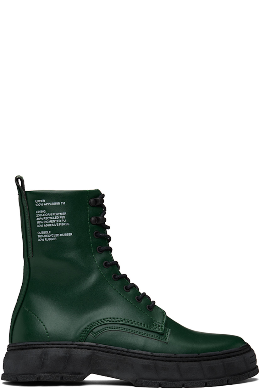 Handcrafted ankle-high Appleskin™ faux-leather boots in green.

· PETA-certified
· Lace-up closure
· Padded tongue and collar
· Text printed at outer side
· Pull-loop at heel
· Logo embossed at heel counter
· Logo printed at padded insole
· Faux-leather lining
· Textured recycled rubber-blend sole

Supplier color: Forest
