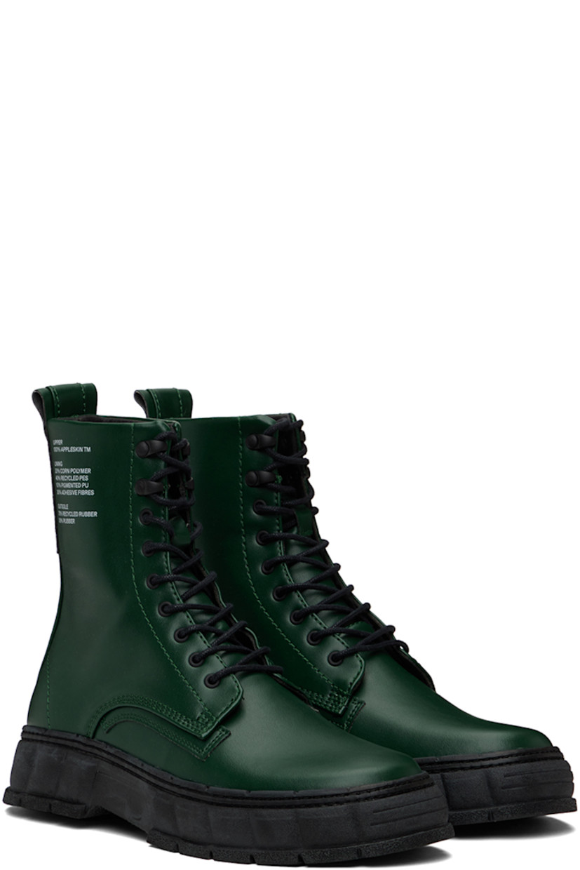 Handcrafted ankle-high Appleskin™ faux-leather boots in green.

· PETA-certified
· Lace-up closure
· Padded tongue and collar
· Text printed at outer side
· Pull-loop at heel
· Logo embossed at heel counter
· Logo printed at padded insole
· Faux-leather lining
· Textured recycled rubber-blend sole

Supplier color: Forest