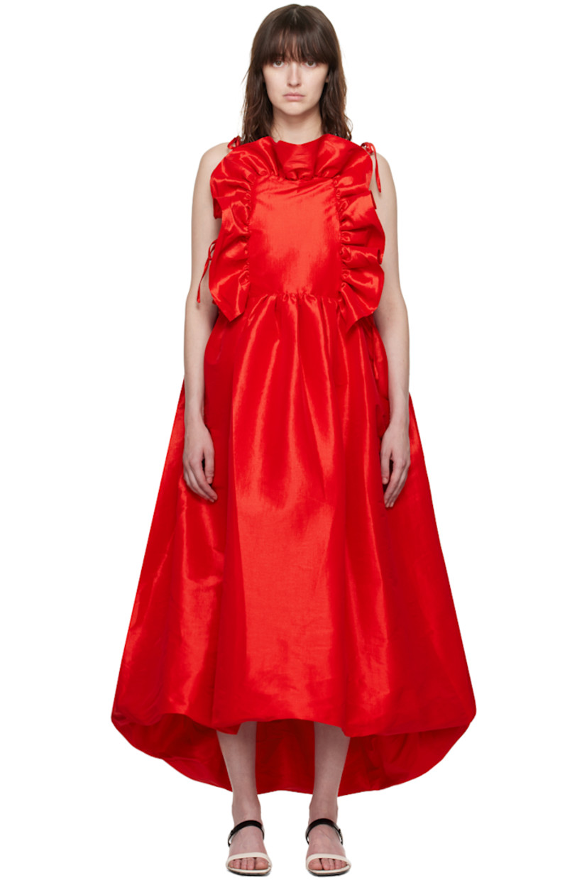 Stretch polyester- and nylon-blend taffeta dress.

· Square neck
· Ruffled trim at front and back
· Gathering at waist
· Bubble hem
· Seam pockets
· Self-tie fastening at side seams
· Self-tie shoulder straps
· Full stretch satin lining

Available exclusively at SSENSE.

Supplier color: Red