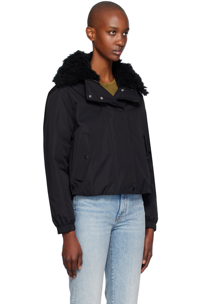Down-filled cotton-blend poplin jacket.

· Press-stud fastening at shearling spread collar
· Zip closure with press-stud placket
· Flap pockets
· Bungee-style drawstring at cropped hem
· Elasticized cuffs
· Full nylon satin lining

Supplier color: Black

Fill: 95% duck down, 5% duck feather.