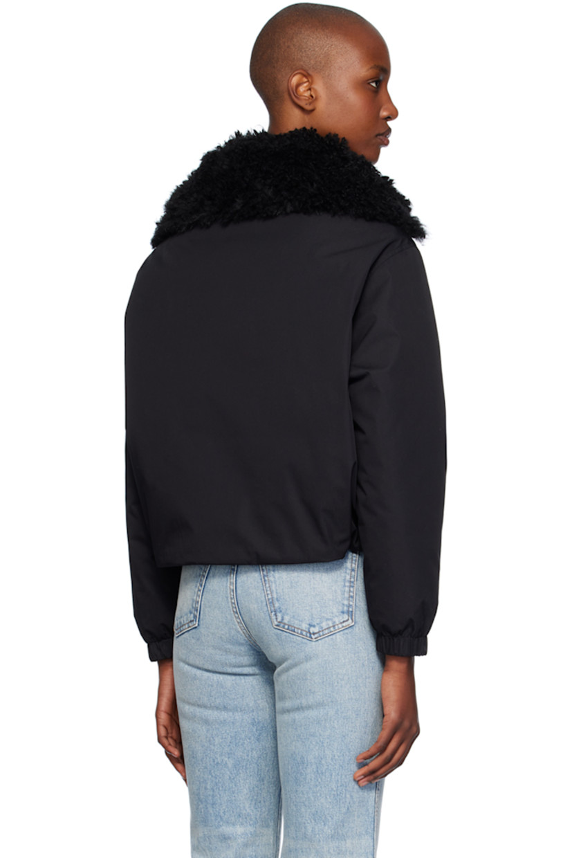 Down-filled cotton-blend poplin jacket.

· Press-stud fastening at shearling spread collar
· Zip closure with press-stud placket
· Flap pockets
· Bungee-style drawstring at cropped hem
· Elasticized cuffs
· Full nylon satin lining

Supplier color: Black

Fill: 95% duck down, 5% duck feather.