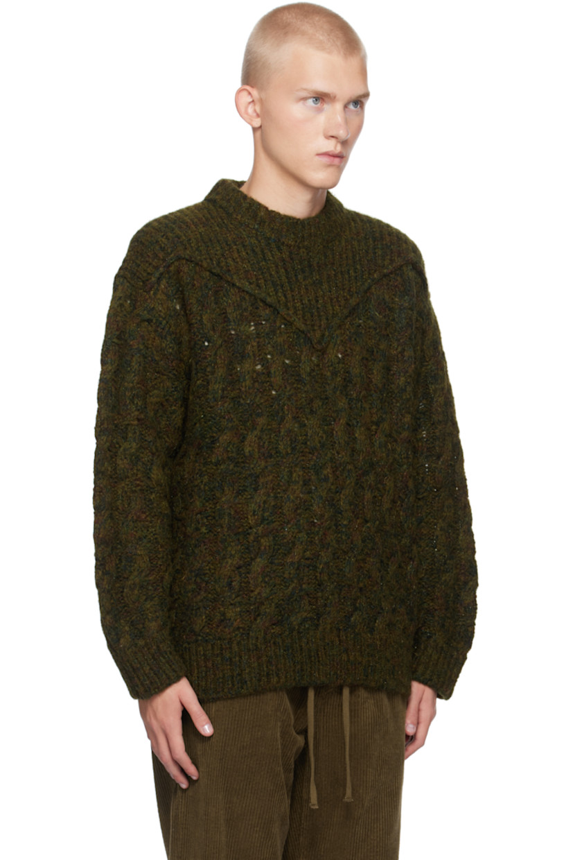 Patchwork knit acrylic-blend sweater. Metallic thread detailing throughout.

· Rib-knit crewneck, hem, and cuffs
· Dropped shoulders

Supplier color: Dark khaki