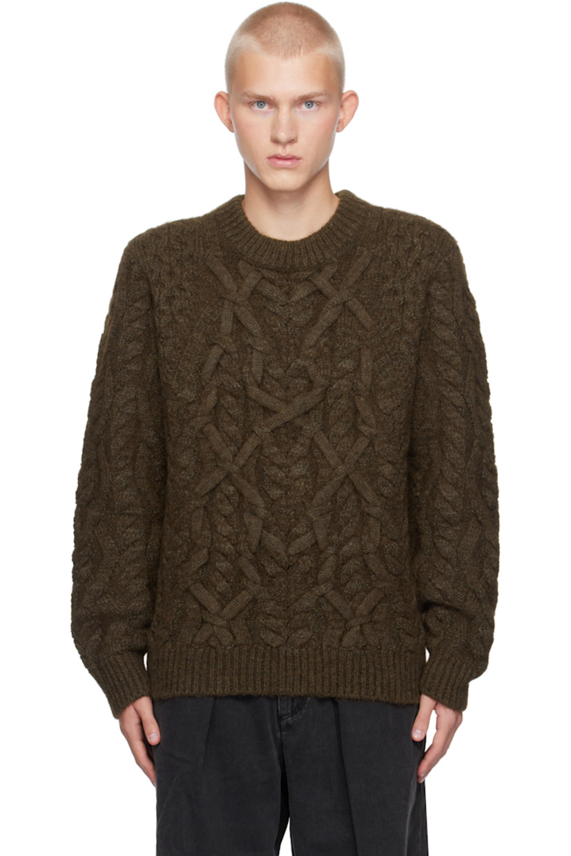 Cable-knit virgin wool-blend sweater.

· Rib-knit crewneck, hem, and cuffs
· Dropped shoulders

Supplier color: Bronze
