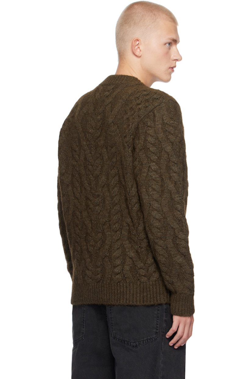 Cable-knit virgin wool-blend sweater.

· Rib-knit crewneck, hem, and cuffs
· Dropped shoulders

Supplier color: Bronze