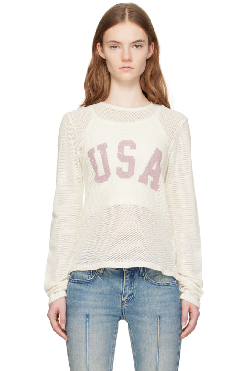 Cotton mesh T-shirt. 

· Rib-knit crewneck
· Logo printed at front

Supplier color: Pearl white