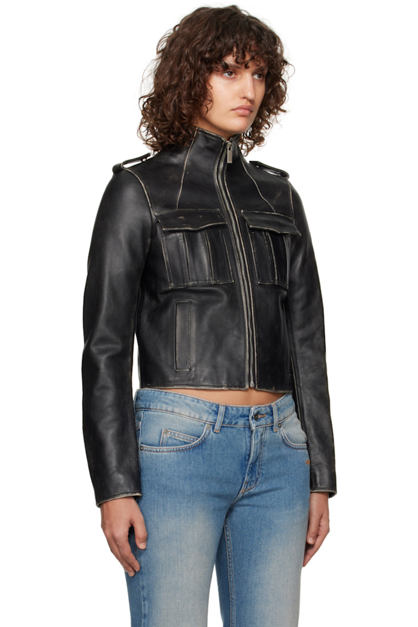 Grained leather jacket. Fading and subtle distressing throughout.

· Stand collar
· Zip closure
· Flap and welt pockets
· Press-stud epaulets
· Full logo-woven viscose satin lining

Supplier color: Black