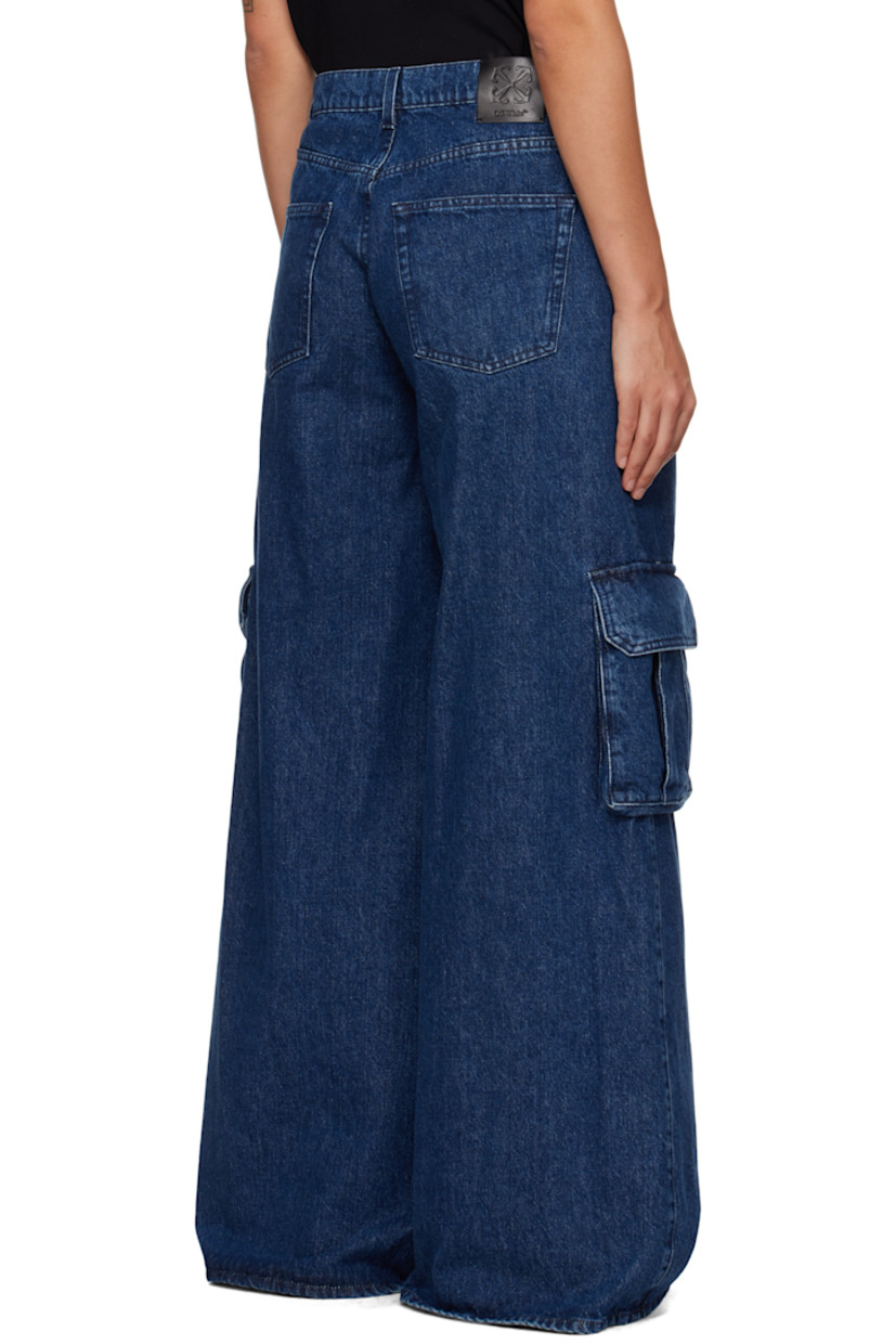 Wide-leg non-stretch denim jeans. Fading throughout.

· Belt loops
· Five-pocket styling
· Button-fly
· Cargo pockets at outseams
· Logo patch at back waistband

Supplier color: Deep blue