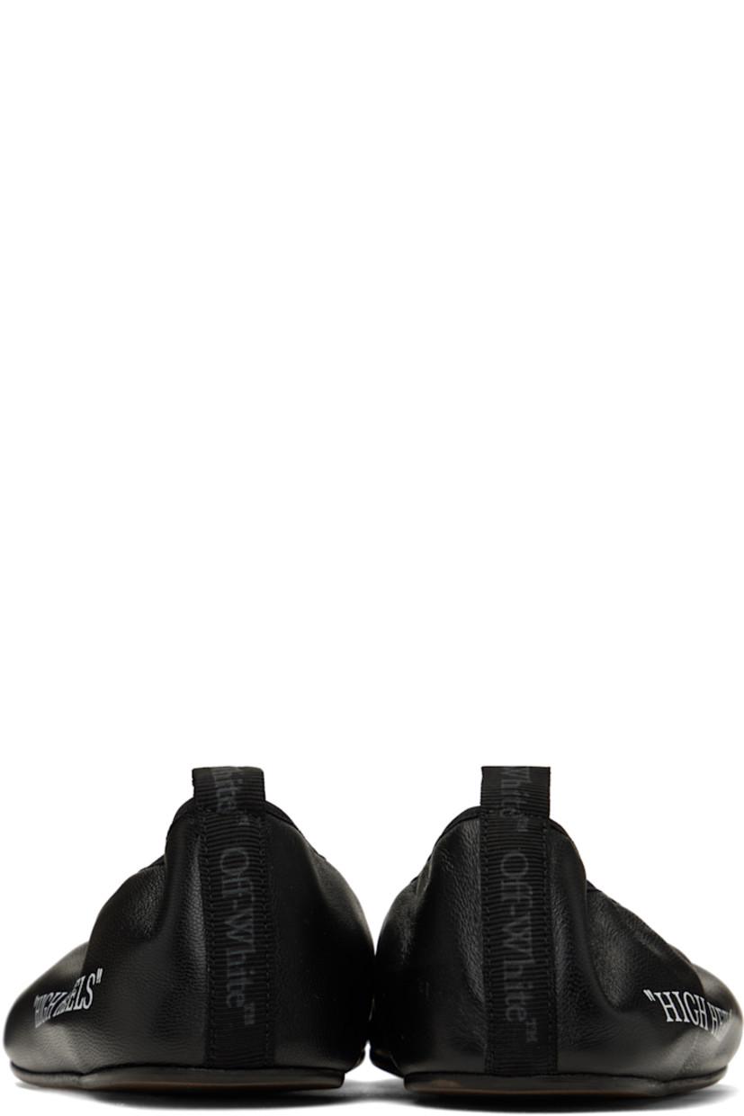 Pebble-grained calfskin ballerina flats in black. 

· Grosgrain trim at elasticized collar 
· Text printed at outer side 
· Logo printed at heel 
· Pull-loop at heel collar 
· Grained leather lining
· Leather sole with rubber injection

Supplier color: Black/White