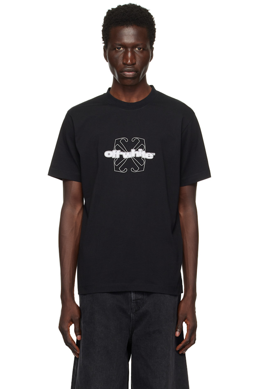 Slim-fit cotton jersey T-shirt.

· Rib-knit crewneck
· Printed logo graphic and flocked logo at chest

Supplier color: Black/White