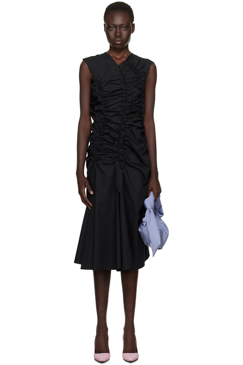 Cotton poplin midi dress. Shirring throughout.

· Asymmetrical construction
· V-neck
· Zip closure at back

Supplier color: Black