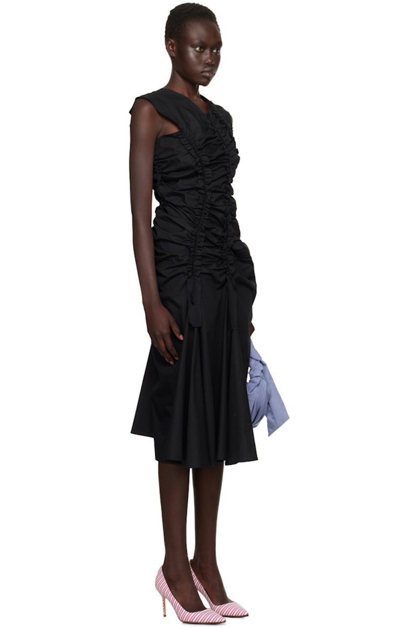 Cotton poplin midi dress. Shirring throughout.

· Asymmetrical construction
· V-neck
· Zip closure at back

Supplier color: Black
