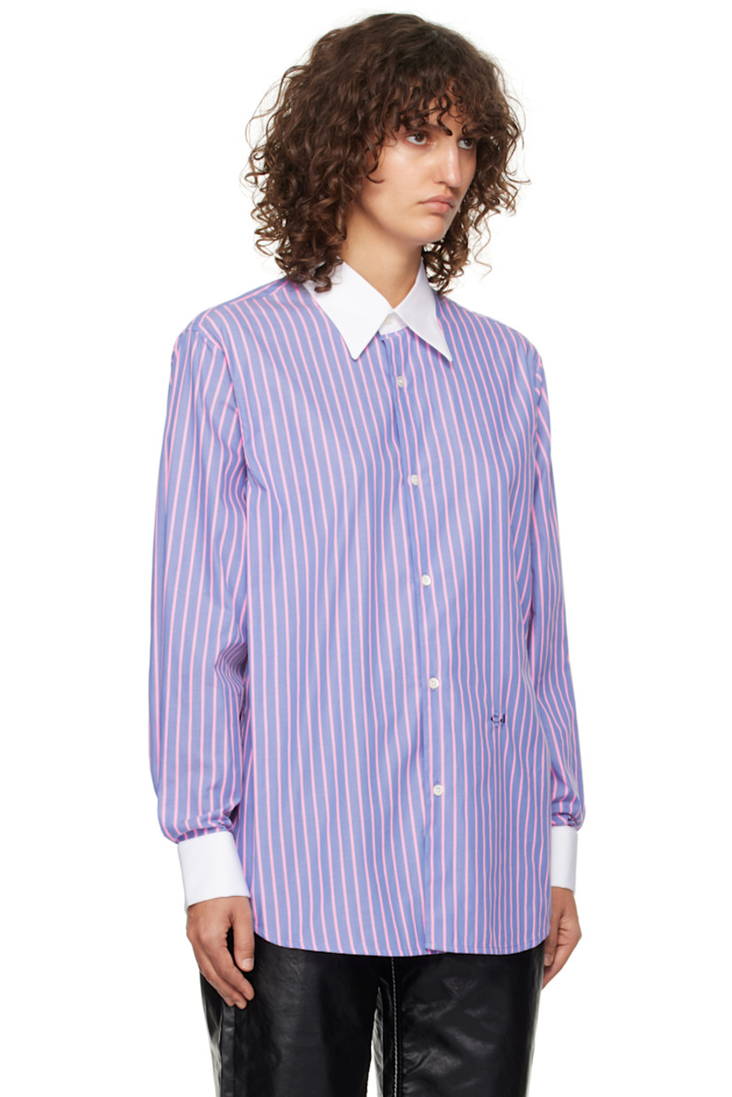 Relaxed-fit cotton-blend poplin shirt. Stripes throughout.

· Spread collar
· Button closure
· Logo embroidered at front
· Shirttail hem
· French cuffs
· Pleats at back yoke
· Mother-of-pearl hardware

Supplier color: Pink azure