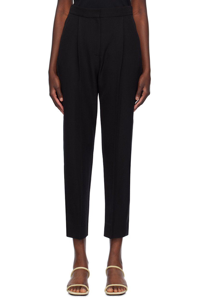 Tapered virgin wool grain de poudre trousers.

· Four-pocket styling
· Zip-fly
· Pleats at front
�· Satin trim at outseams 
· Creased legs

Supplier color: Black