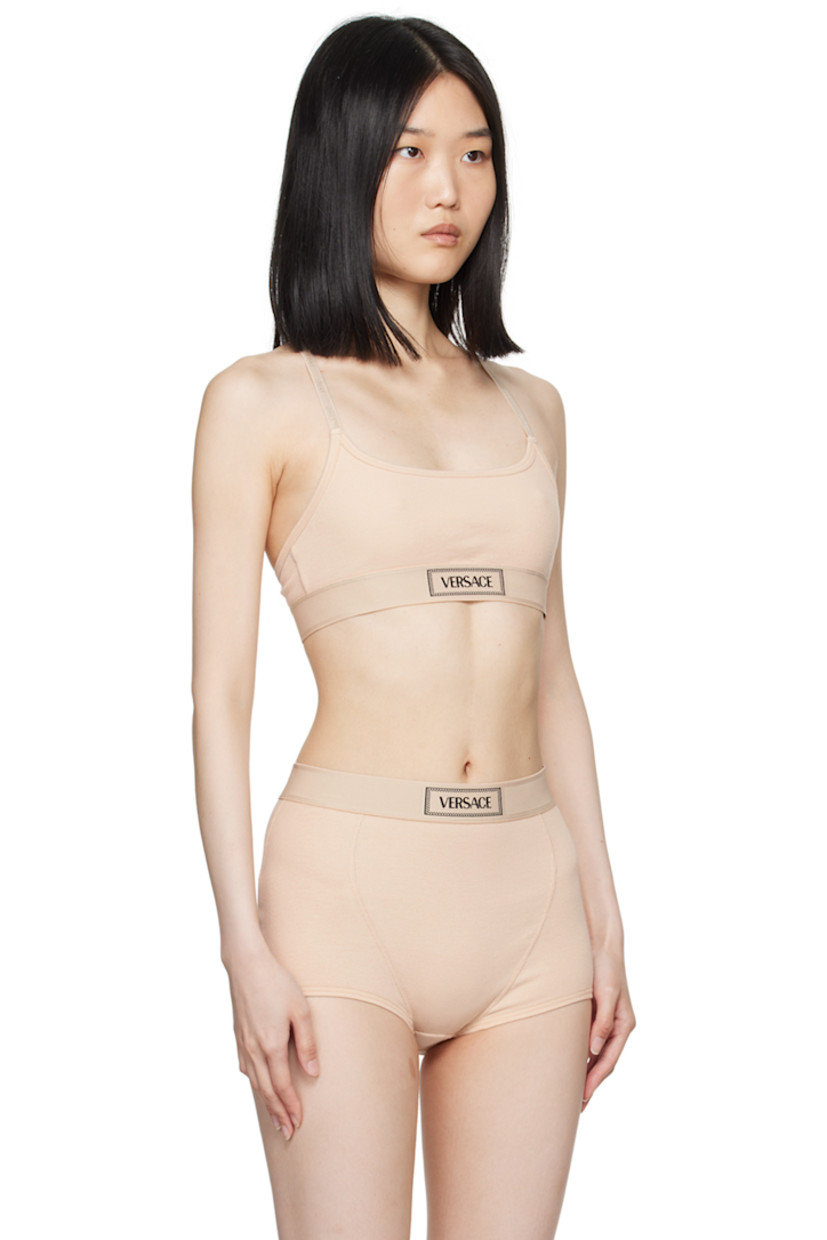 Stretch cotton ribbed jersey bra. 

· Scoop neck
· Jacquard logo at adjustable elasticized shoulder straps
· Jacquard logo at elasticized hem
· Fully lined

Supplier color: Chiffon