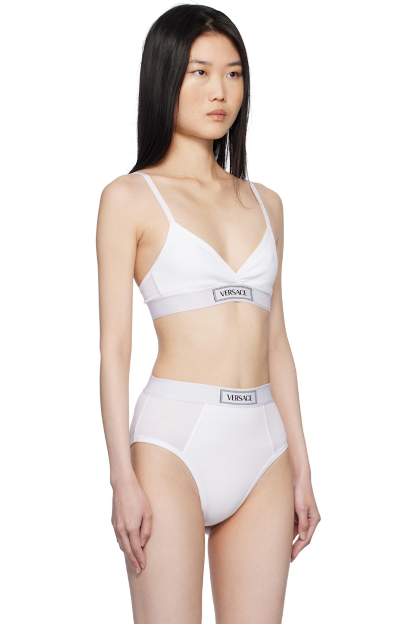 Stretch cotton ribbed jersey bralette. 

· V-neck
· Jacquard logo at elasticized hem
· Adjustable elasticized spaghetti straps
· Adjustable hook-eye fastening at back
· Partial stretch jersey lining

Supplier color: White