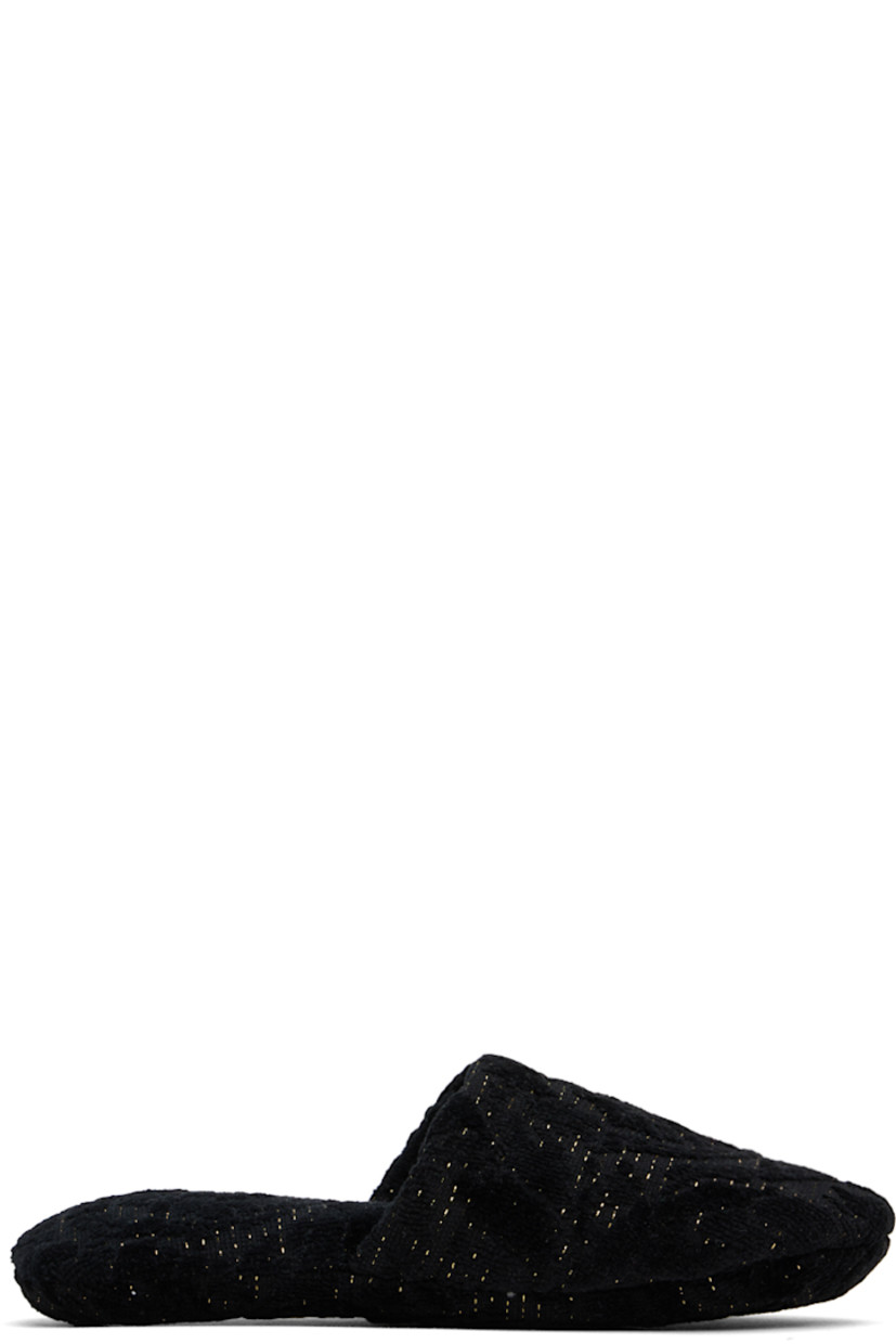 Cotton terry cloth slippers in black. Jacquard Barocco pattern and metallic thread detailing throughout.

· Padded terry cloth footbed
· Terry cloth sole

Supplier color: Anthracite