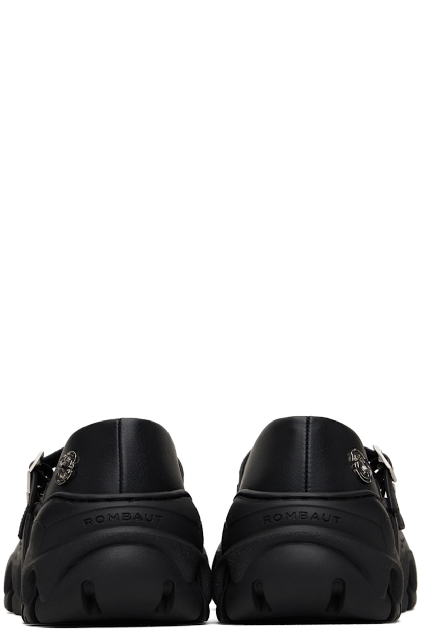 Handcrafted buffed Bureau Veritas-certified faux-leather Mary Jane-style ballerina flats in black.
 
· Modified pointed toe
· Pin-buckle straps at vamp
· Logo hardware at outer side
· Logo embossed at heel counter
· Grained faux-leather lining
· Treaded TPU sole

Supplier color: Black beyond leather