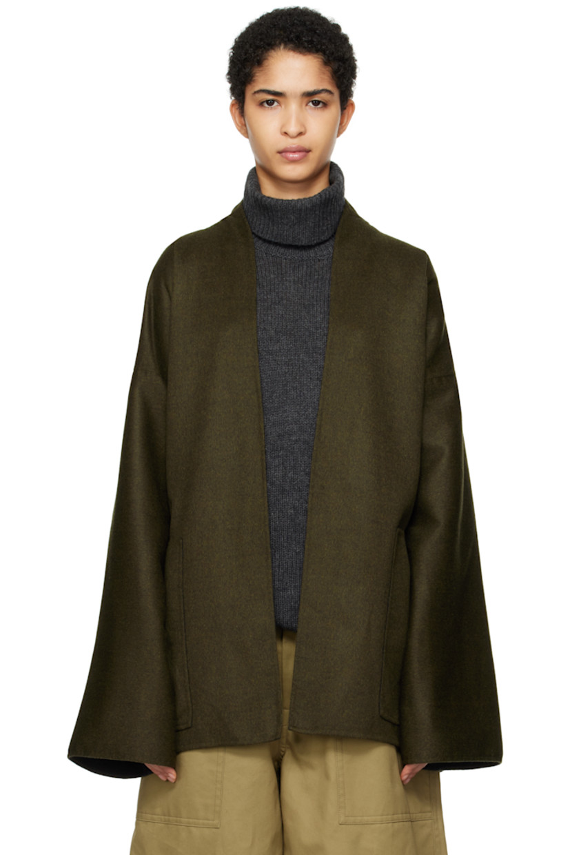 Reversible brushed wool-blend melton jacket. 

Reverse in gray wool-blend melton.

· Shawl lapel
· Open front
· Patch pockets
· Dropped shoulders

Supplier color: Beetle/Slate