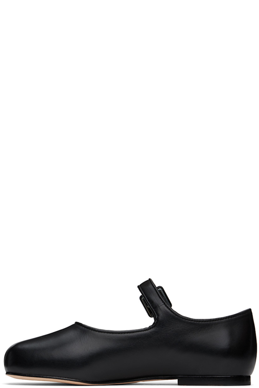 Nappa leather Mary Jane-style ballerina flats in black.

· Square toe
· Partially elasticized pin-buckle strap at vamp
· Logo patch at padded leather footbed
· Buffed nappa leather and suede lining
· Polished leather sole with rubber injection

Supplier color: Black