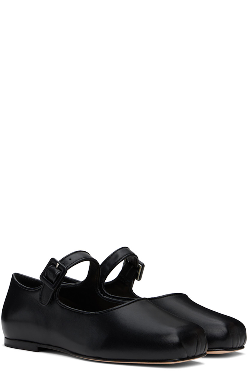 Nappa leather Mary Jane-style ballerina flats in black.

· Square toe
· Partially elasticized pin-buckle strap at vamp
· Logo patch at padded leather footbed
· Buffed nappa leather and suede lining
· Polished leather sole with rubber injection

Supplier color: Black