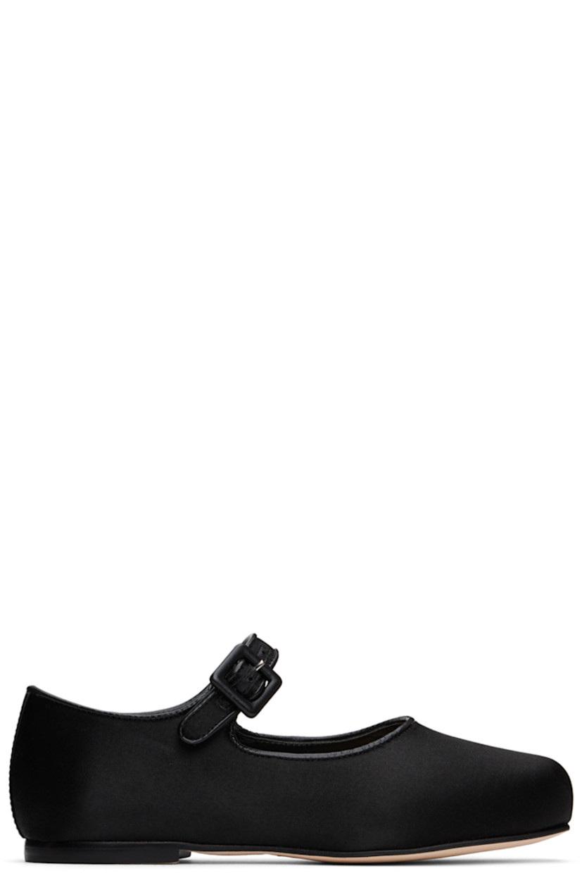 Satin Mary Jane-style ballerina flats in black.

· Buffed leather piping throughout
· Square toe
· Partially elasticized pin-buckle strap at vamp
· Logo patch at padded leather footbed
· Buffed leather and suede lining
· Polished leather sole with rubber injection

Supplier color: Black