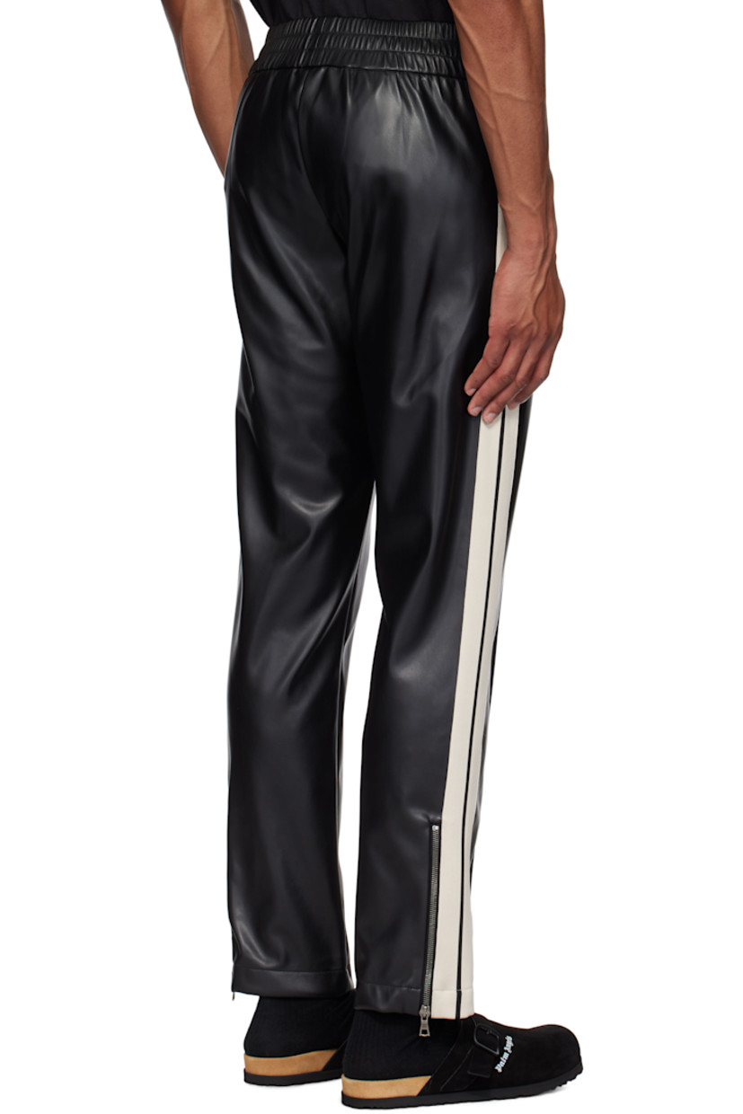 Grained faux-leather track pants.

· Elasticized waistband
· Two-pocket styling
· Pinched seam at front legs
· Logo embroidered at front
· Zip vent at cuffs
· Striped knit trim at outseams
· Full microfibre lining

Supplier color: Black/Off white