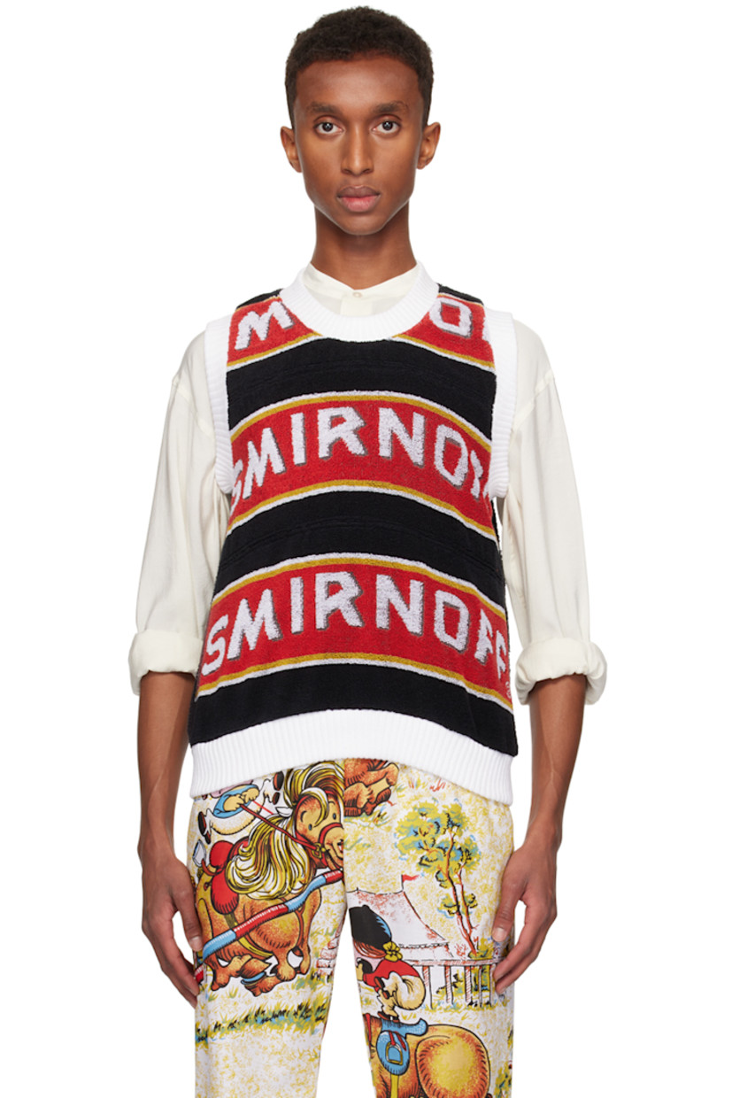 Upcycled cotton terry cloth vest. 

· Rib knit crewneck, hem, and armscyes
· Jacquard text at front

Available exclusively at SSENSE.

Supplier color: Black